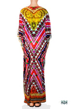 Devarshy Pink Aztec Pattern Crystals Embellished Long Georgette Kaftan - 1076A
