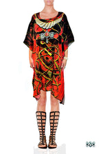AURUM 79 Radiant Scarlet Spirals Devarshy Pure Silk Short Kaftan - 1078B