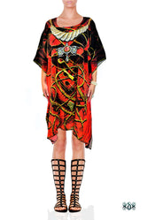 AURUM 79 Radiant Scarlet Spirals Devarshy Pure Silk Short Kaftan - 1078B