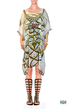 AURUM 79 Golden Spirals Pure Silk Devarshy Short Embellished Kaftan - 1078C