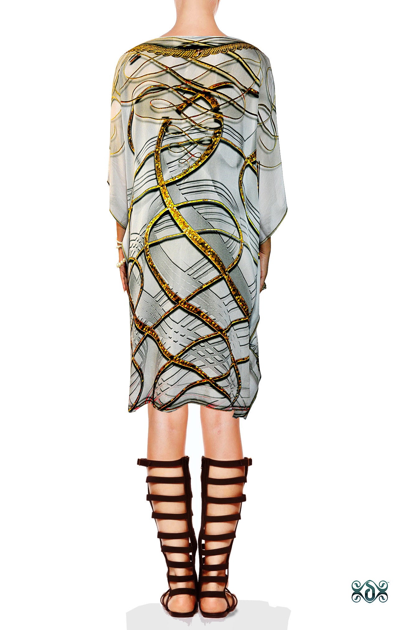 AURUM 79 Golden Spirals Pure Silk Devarshy Short Embellished Kaftan - 1078C