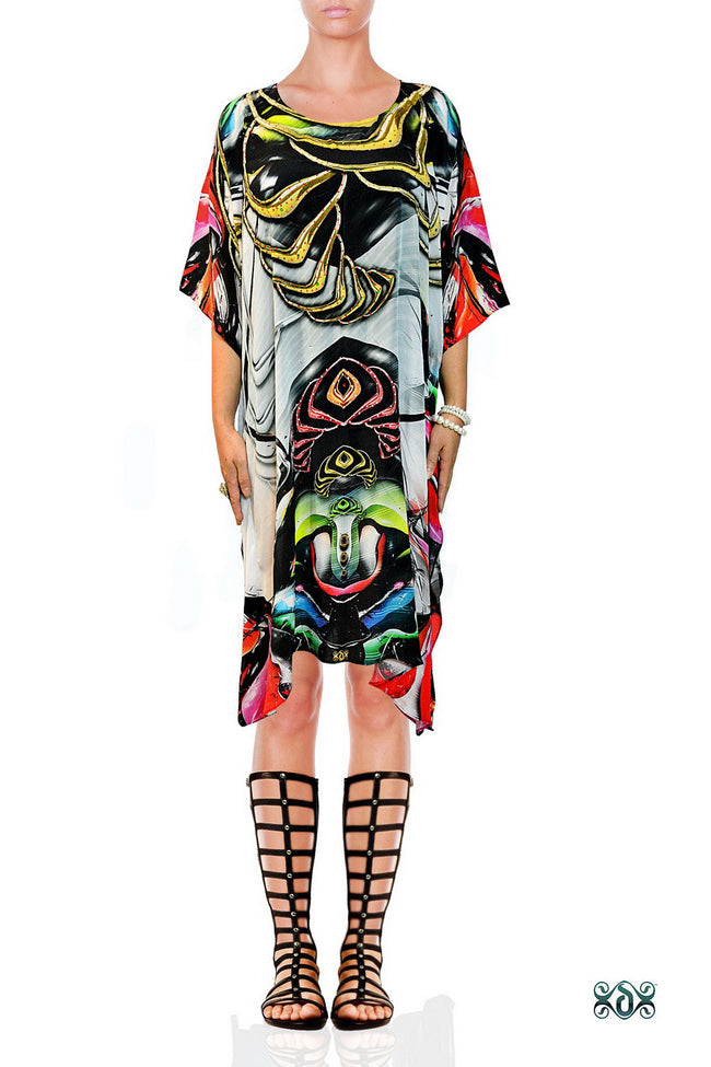 ART MODERNE Artistic Colors Devarshy Pure Silk Short Embellished Kaftan - 1081A