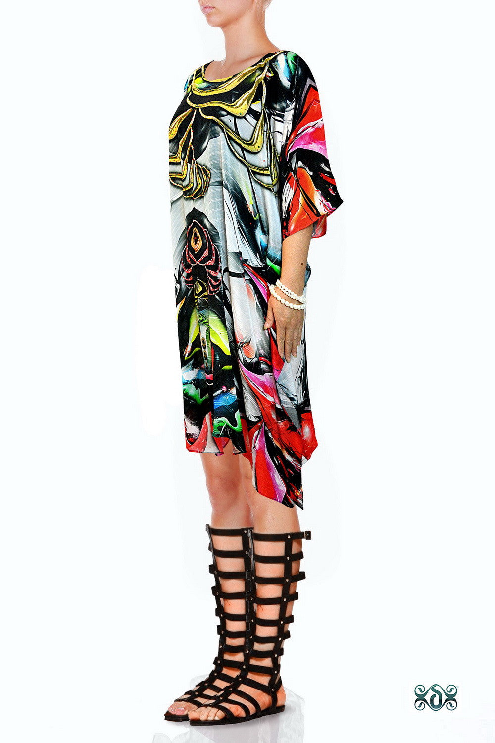 ART MODERNE Artistic Colors Devarshy Pure Silk Short Embellished Kaftan - 1081A