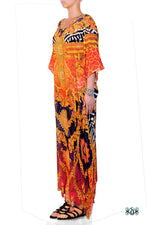 Devarshy Animal Print Gold Ornate Long Embellished Designer Maxi Kaftan - 1084A , Apparel - DEVARSHY, DEVARSHY
 - 2