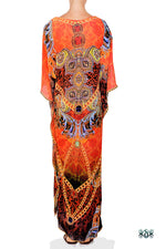 Devarshy Designer Bright Orange Decorative Digital Print Long Embellished Kaftan Maxi - 1089C , Apparel - DEVARSHY, DEVARSHY
 - 3