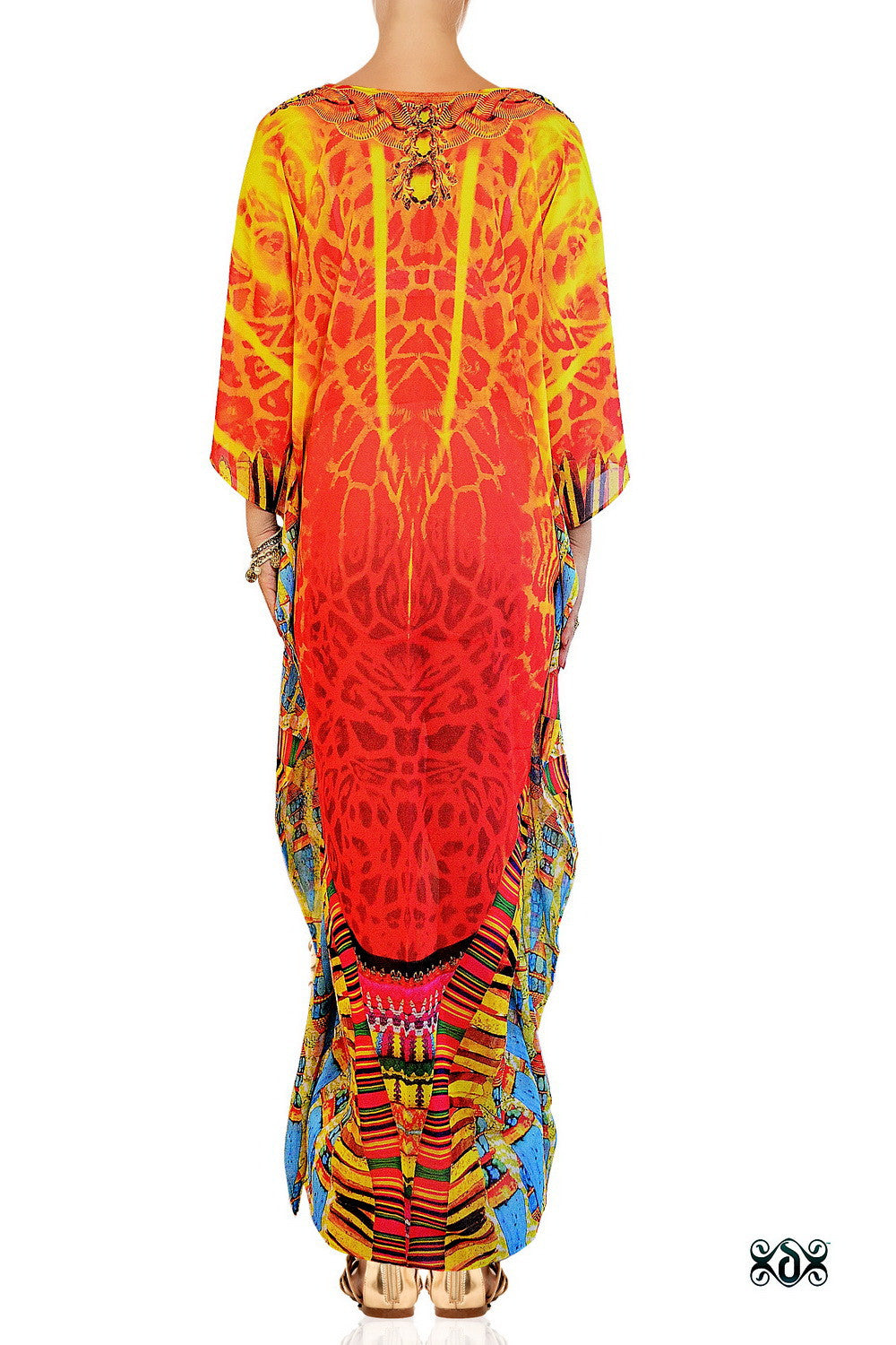 Devarshy Yellow Animal Print Majestic Lion Face Design Premium Long Embellished Kaftan - 1092A , Apparel - DEVARSHY, DEVARSHY
 - 3