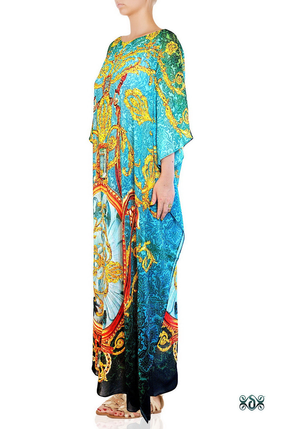 Devarshy Designer Turqouise Baroque Design Embellished Beachwear Kaftan -1093B , Apparel - DEVARSHY, DEVARSHY
 - 2