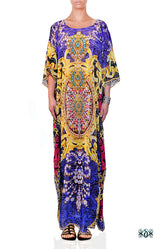 Decorative Blue Embellished Kaftan, Long Georgette Kaftan, Designer Caftan - 1095A