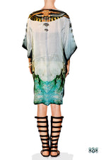CRYSTALLIUS Ornate Crystals Pure Silk Devarshy Short Embellished Kaftan - 1096B