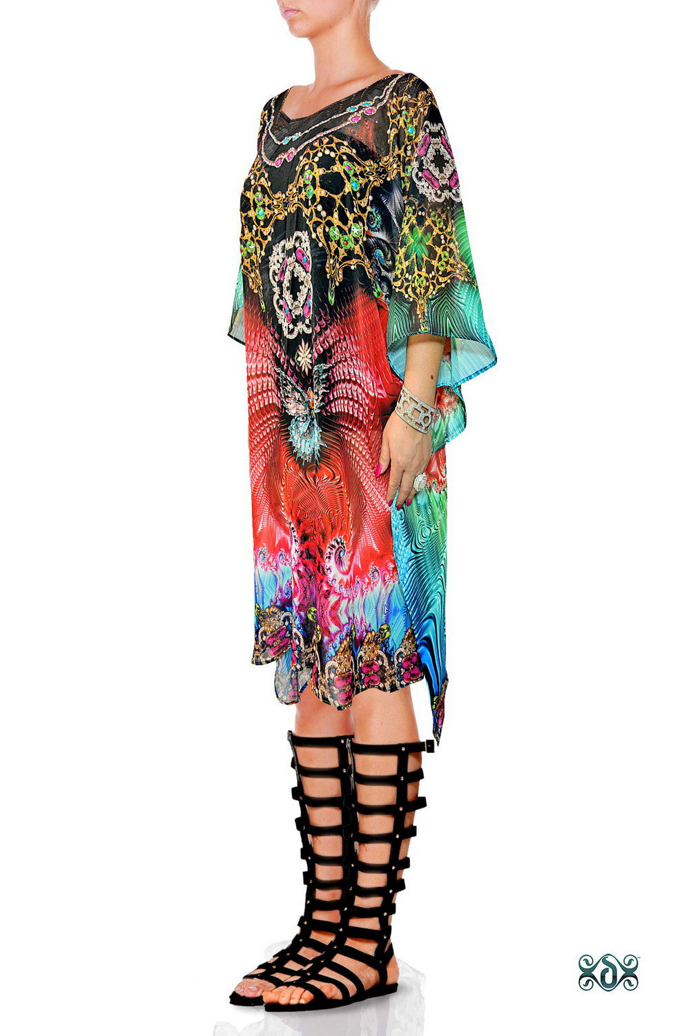 AERO-TERRANIUS Decorous Contrast Devarshy Short Georgette Kaftan - 1106A