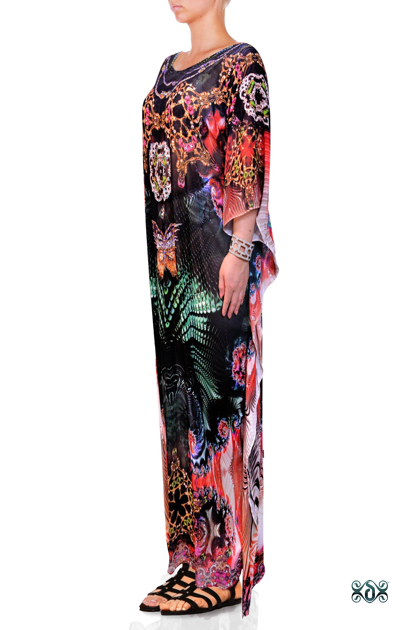 Devarshy Dark Swirling Terrain Design Long Embellished Designer Kaftan Dress - 1106C , Apparel - DEVARSHY, DEVARSHY
 - 2
