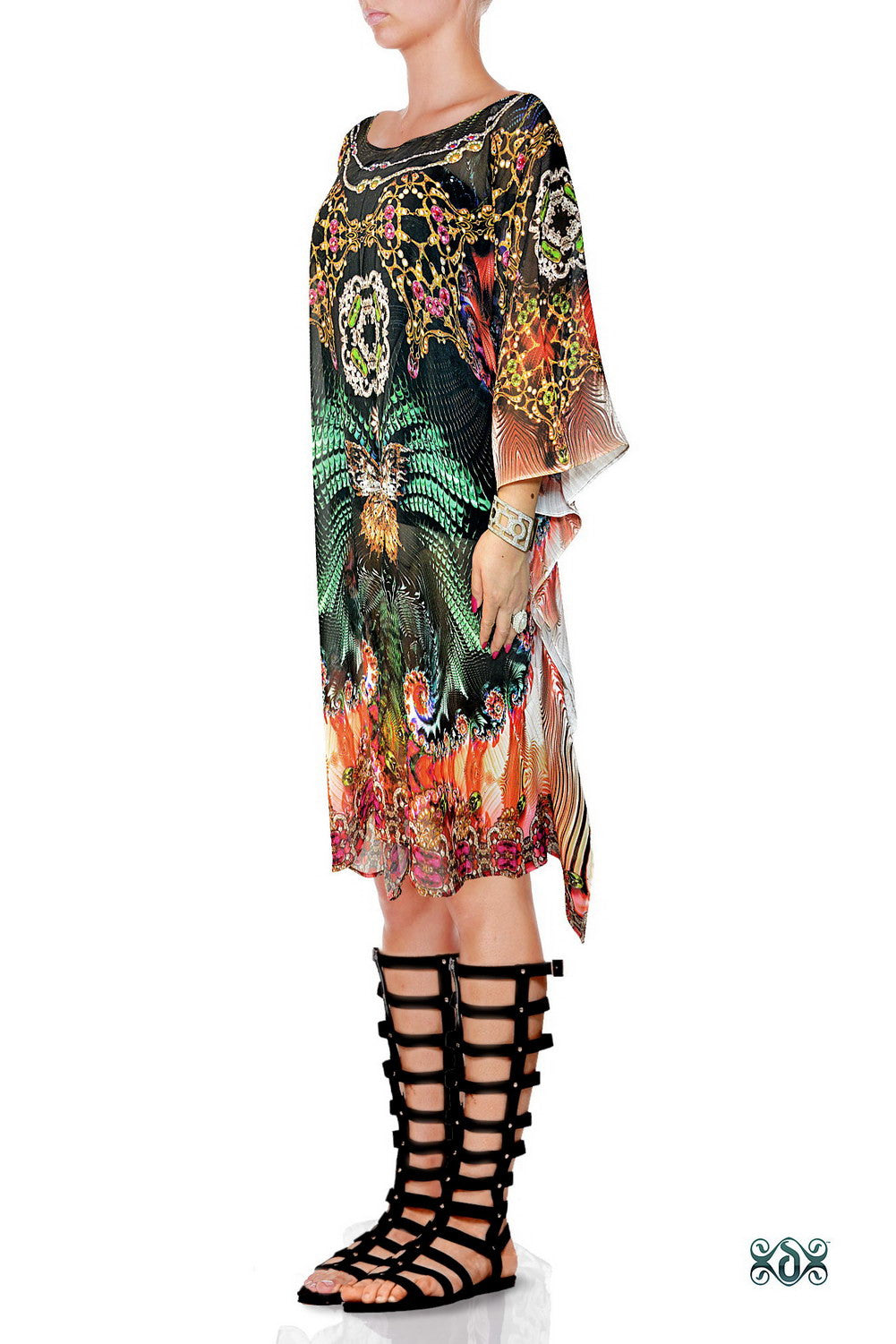 AERO-TERRANIUS Swirling Terrains Devarshy Short Georgette Kaftan - 1106C