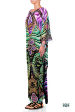Devarshy Sea Green Digital Print Corals Design Long Embellished Designer Kaftan - 1107A , Apparel - DEVARSHY, DEVARSHY
 - 2