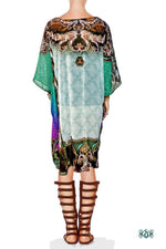 Decorated Seahorse Short Kaftan, Crystals Embellished Caftan, Georgette Kaftan - 1108C