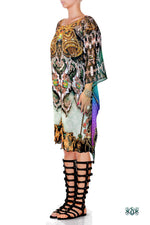 Decorated Seahorse Short Kaftan, Crystals Embellished Caftan, Georgette Kaftan - 1108C