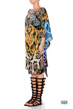 NATURE MORTE Ornate Grey Animal Print Devarshy Short Georgette Kaftan - 1108B