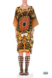 Baroque Mandala Short Kaftan, Crystals Embellished Kaftan, Georgette Kaftan - 1109C