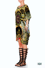 Ornate Mandala Pure Silk Kaftan, Short Embellished Caftan, Premium Silk Kaftan - 1109B