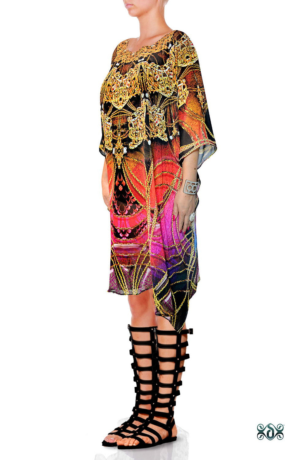 Aurum 79 Golden Intricate Devarshy Embellished Short Georgette Kaftan - 1113B