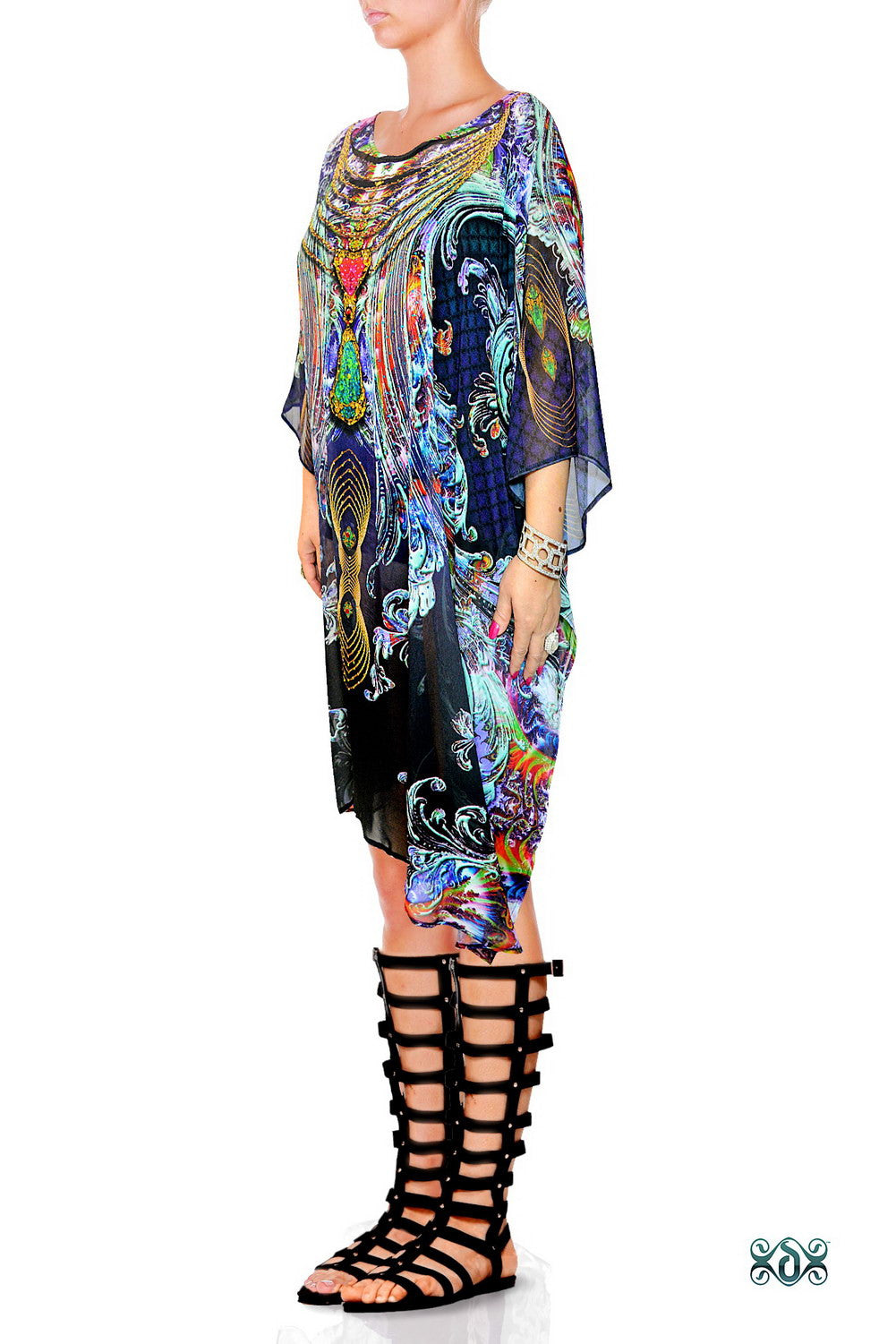 AERO-TERRANIUS Blue Waves Devarshy Short Georgette Kaftan - 1114A