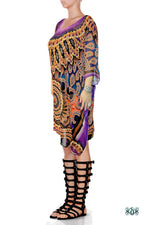 MORROQOE Violet Ornate Devarshy Embellished Short Georgette Kaftan - 1115A