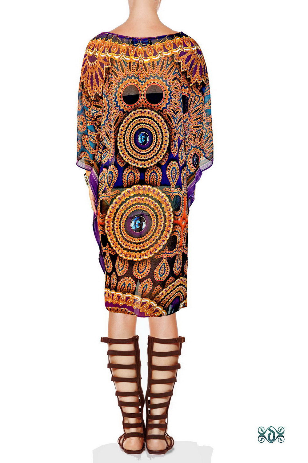MORROQOE Violet Ornate Devarshy Embellished Short Georgette Kaftan - 1115A