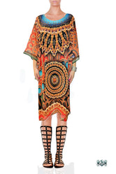 MORROQOE Blue Intricate Ornate Devarshy Short Georgette Kaftan - 1115B