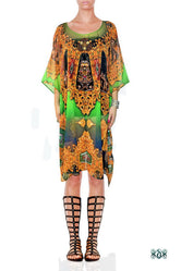 AURUM 79 Green Golden Ornate Devarshy Short Embellished Kaftan - 1116B