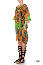 AURUM 79 Green Golden Ornate Devarshy Short Embellished Kaftan - 1116B