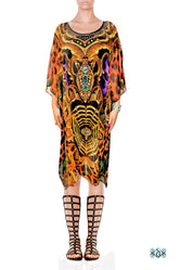 Cobweb Animal Print Kaftan, Crystals Embellished Kaftan, Short Georgette Kaftan, - 1117B