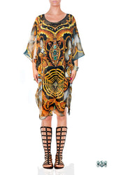 Devarshy Cobweb Ornate Embellished Kaftan, Short Kaftan, Georgette Kaftan - 1117D