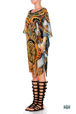 Ornate Grey Pure Silk Kaftan, Crystals Embellished Caftan, Short Baroque Kaftan - 1117D