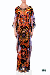 Ornate Cobweb Long Kaftan, Crystals Embellished Caftan, Long Georgette Kaftan - 1117D
