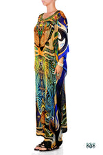 ART NOUVEAU Blue Rhythmic Curves Devarshy Long Georgette Kaftan - 1118A