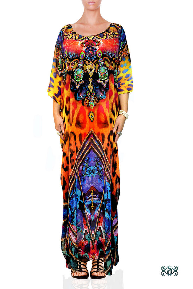 NATURE MORTE Vibrant Animal Print Devarshy Long Embellished Kaftan - 1120A