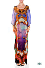 Scenic Purple Long Kaftan, Baroque Kaftan, Crystals Embellished Kaftan, Georgette Caftan - 1128A