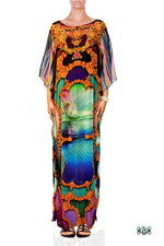 Scenic Baroque Long Kaftan, Crystals Embellished Kaftan, Georgette Kaftan - 1128C