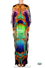 Scenic Baroque Long Kaftan, Crystals Embellished Kaftan, Georgette Kaftan - 1128C