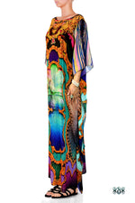 Scenic Baroque Long Kaftan, Crystals Embellished Kaftan, Georgette Kaftan - 1128C