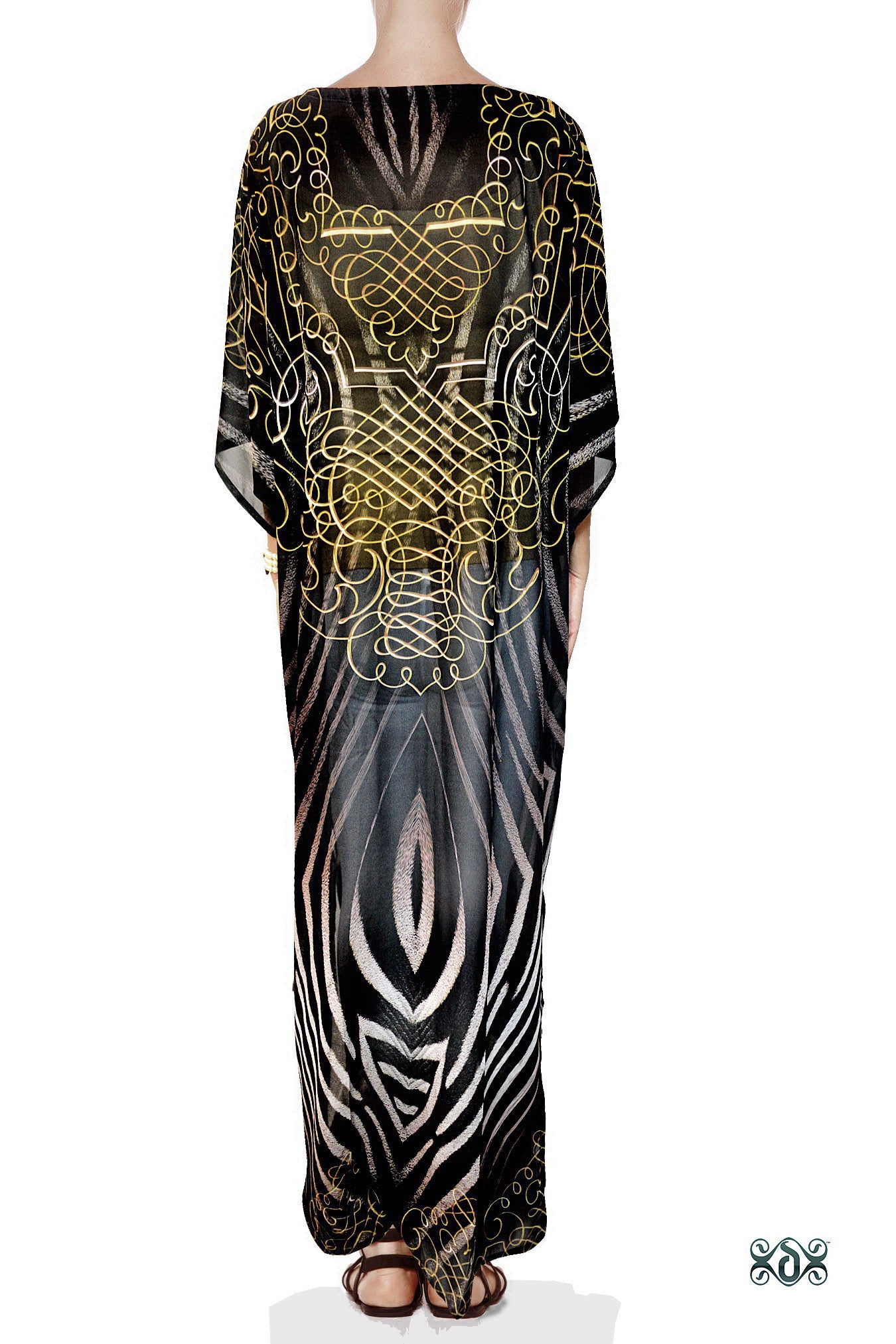 NATURE MORTE Decorated Stripes Devarshy Georgette Long Kimono Jacket - 1036A