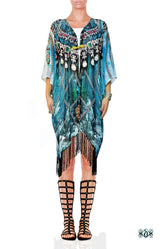 Devarshy SUB AQUALOGY Blue Ornate Chains Fringes Short Kimono Jacket - 1060A