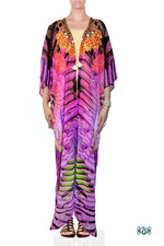 NATURE MORTE Purple Feathers Printed Devarshy Long Georgette Kimono Jacket - 1075B