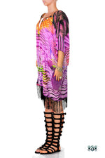 Devarshy NATURE MORTE Purple Feathers Georgette Short Kimono Jacket - 1075B