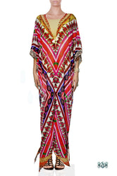 Devarshy Pink Aztec Pattern Printed Long Georgette Kimono Jacket - 1076A