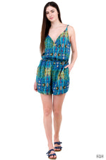 ART NOUVEAU Artistic Green Devarshy Spaghetti Straps Cotton Romper - 1118A