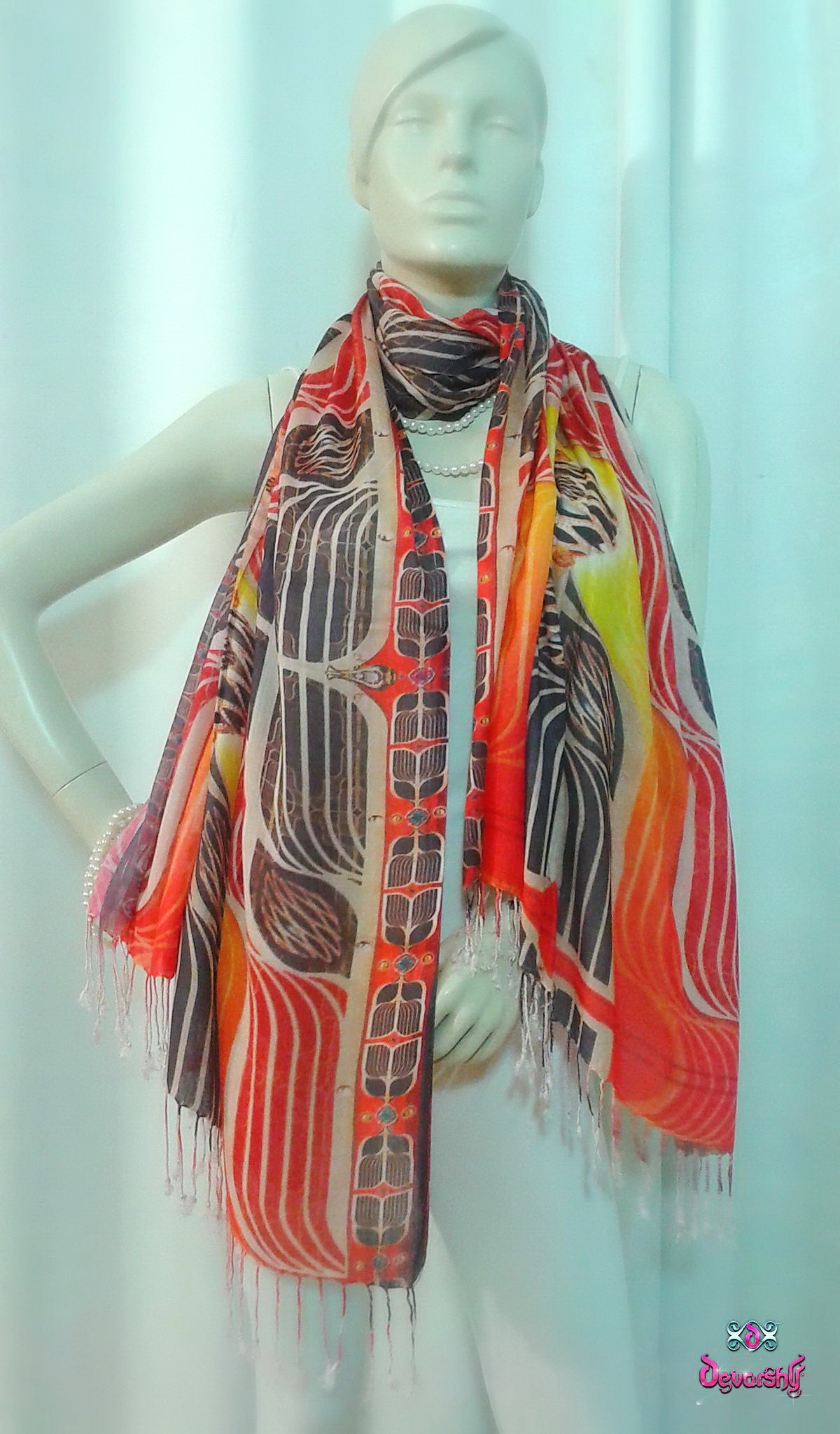 LA FUTURISMO Futuristic Orange Devarshy Printed Long Stole - 1017A.