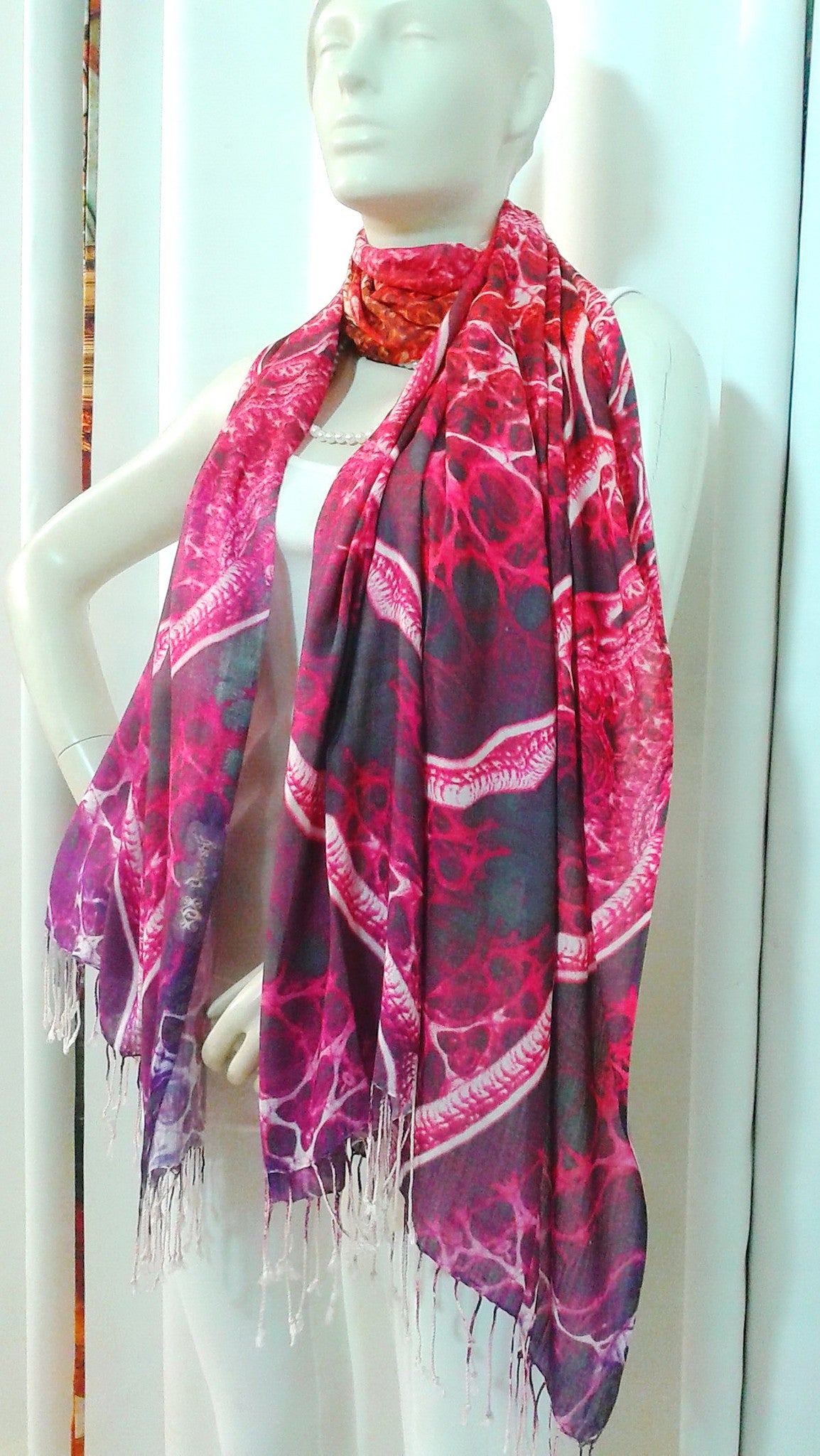 LA FUTURISMO Abstract Pink Devarshy Printed Viscose Long Stole - 1075C.