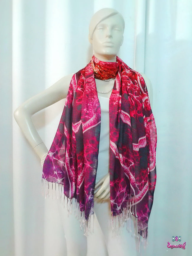 LA FUTURISMO Abstract Pink Devarshy Printed Viscose Long Stole - 1075C.