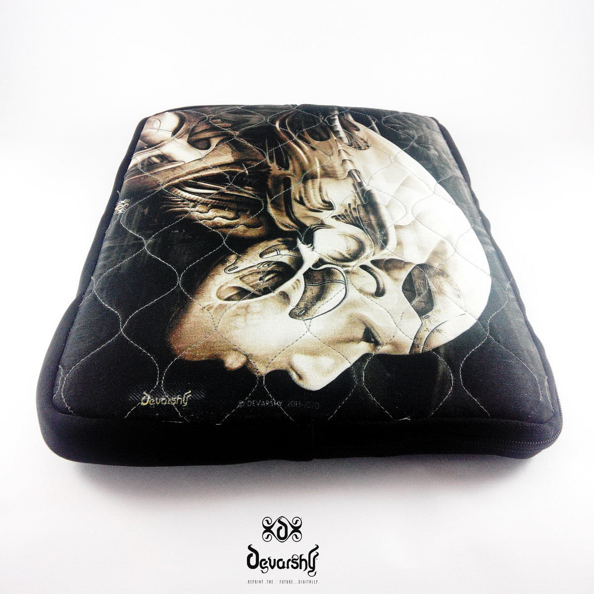 Robotic Digital Fantasy Art Printed Devarshy Quilted Laptop Sleeve.