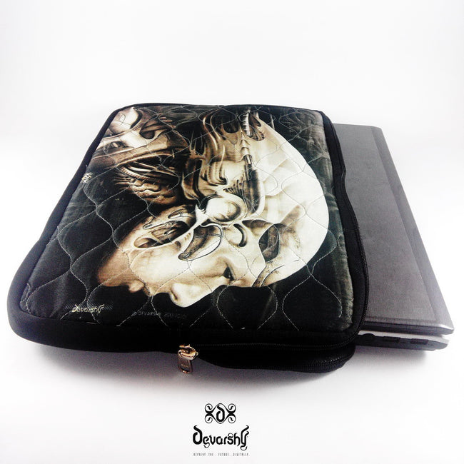 Robotic Digital Fantasy Art Printed Devarshy Quilted Laptop Sleeve.